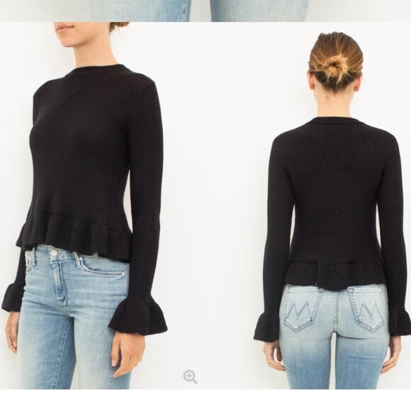 Ulla Johnson nadine pullover sweater black alpaca silk blend ruffle hem small - Picture 1 of 6